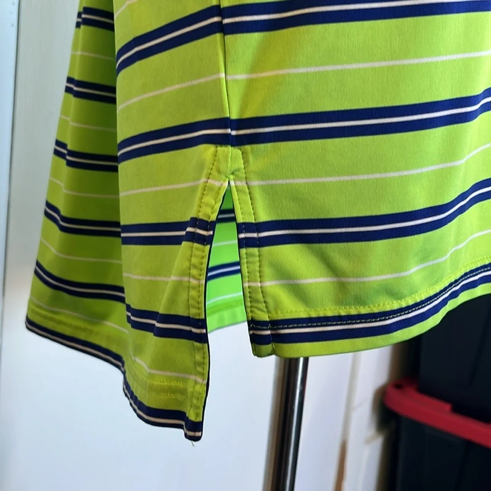 RLX Ralph Lauren Golf Polo Blue & Lime Green Stripes S/S Logo on Sleeve Men XL